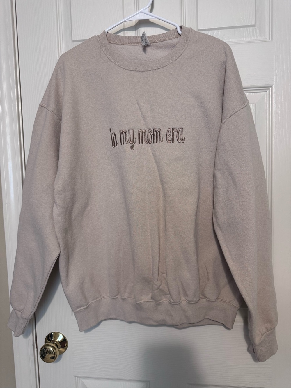 BOUTIQUE Jerzees Crewneck Sweatshirt - Light Beige with Script